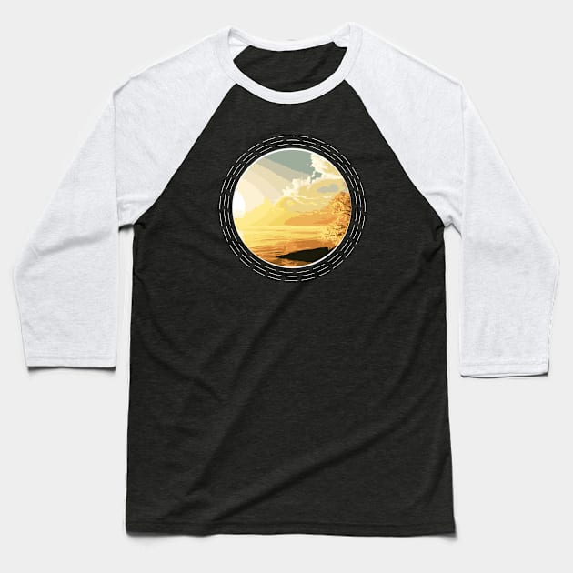 Rising Sun And Youthful Tree At A Vibrant Beach Abstract Nature Art Baseball T-Shirt by Insightly Designs